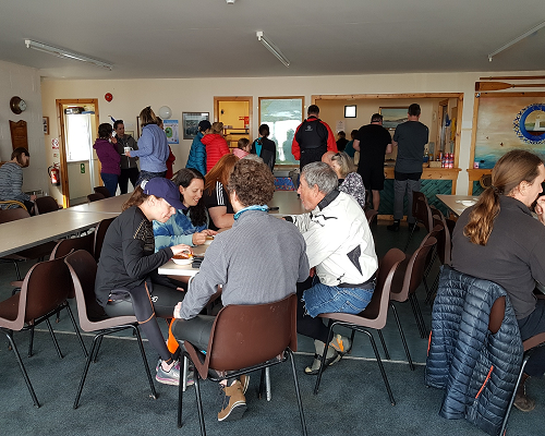 Chanonry Sailing Club members enjoying lunch in the clubhouse